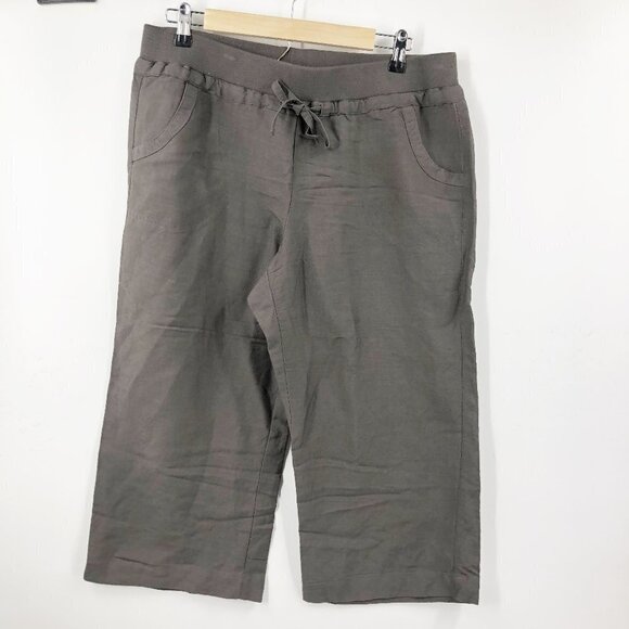 ✅ SANDRO BROWN/GREY LINEN CAPRI DRAWSTRING SIZE 12 - Picture 1 of 4
